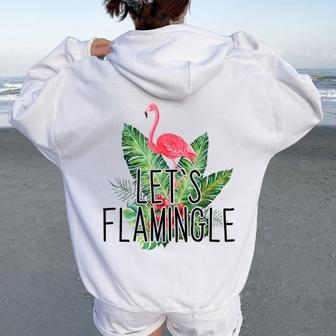 Let's Flamingle Hawaiian Tropical Floral Print Flamingo Women Oversized Hoodie Back Print - Monsterry UK