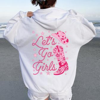 Let's Go Girls Groovy Country Cowgirl Hat Boots Bachelorette Women Oversized Hoodie Back Print - Monsterry UK
