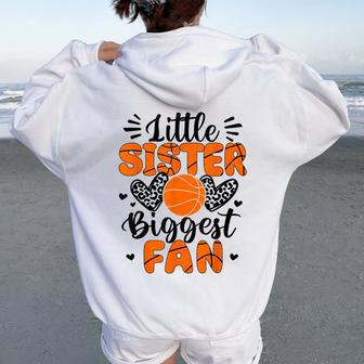 Little Sister Biggest Fan Basketball Sister Women Oversized Hoodie Back Print - Thegiftio UK