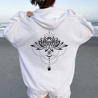 Lotus Flower Om Symbol Moon Yoga Meditation Women Oversized Hoodie Back Print - Seseable
