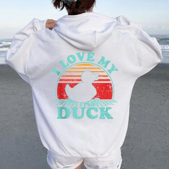 I Love My Duck Vintage 80S Style Women Oversized Hoodie Back Print - Monsterry DE