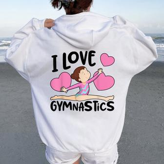 I Love Gymnastics Sports Gymnast Girls Cute Heart Women Oversized Hoodie Back Print - Seseable