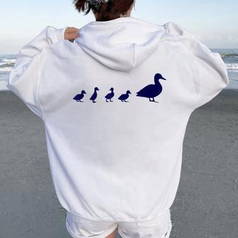 Mama Duck 4 Ducklings Animal Family B Women Oversized Hoodie Back Print - Monsterry