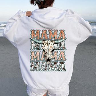 Mama Western Country Cow Skull Cowhide Mom Hippies Mama Women Oversized Hoodie Back Print - Seseable