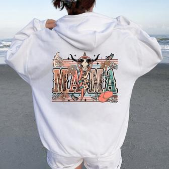 Mama Western Country Cow Skull Cowhide Mom Hippies Mama Women Oversized Hoodie Back Print | Mazezy