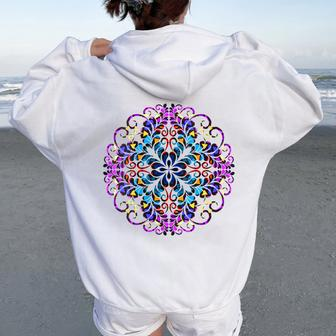 Mandala Stained Glass Graphic With Bright Rainbow Of Colors Women Oversized Hoodie Back Print - Monsterry AU