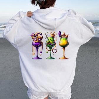 Mardi Gras Glass Of Wine Drinking Wine Festival Parade Women Oversized Hoodie Back Print | Mazezy