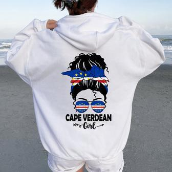 Messy Bun Cape Verdean Girl & Cape Verde Flag Glasses Bhm Women Oversized Hoodie Back Print - Monsterry UK