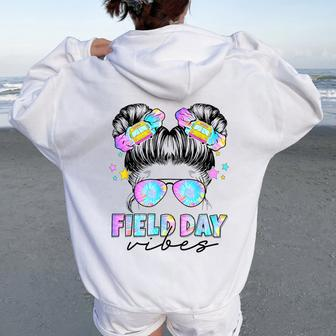 Messy Bun Girl Field Day Vibes Field Trip Teacher Student Women Oversized Hoodie Back Print - Monsterry CA