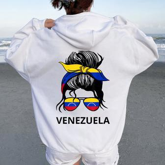Messy Bun Girl Venezuela Pride Latina Venezuelan Women Women Oversized Hoodie Back Print - Monsterry CA