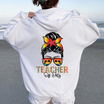 Messy Bun Teacher Off Duty Leopard Happy Last Day Of School Women Oversized Hoodie Back Print - Monsterry CA