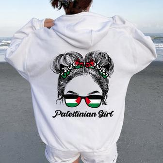 Messy Hair Sunglasses Palestinian Girl Palestine Pride Women Oversized Hoodie Back Print - Monsterry UK