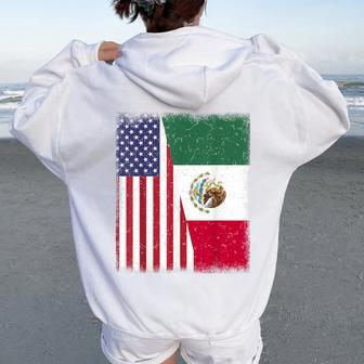 Mexico Independence Day Half Mexican American Flag Women Women Oversized Hoodie Back Print - Monsterry UK