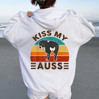 Mini Australian Shepherd Kiss My Auss Funnny Dog Mom Dad Women Oversized Hoodie Back Print - Monsterry CA