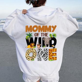 Mommy Of The Birthday Wild One Safari Mom And Dad Boy Family Women Oversized Hoodie Back Print - Monsterry CA