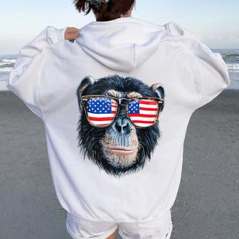 Monkey American Flag Monkey Lovers Mom Dad 4Th Of July Women Oversized Hoodie Back Print - Monsterry