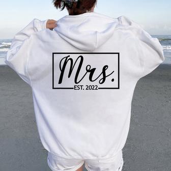 Mrs Est 2022 Married Wedding Wife Husband Mr Matching Women Oversized Hoodie Back Print - Seseable