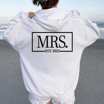 Mrs Est 2023 Married Couple Wife Husband Mr Wedding Mrs Women Oversized Hoodie Back Print - Seseable