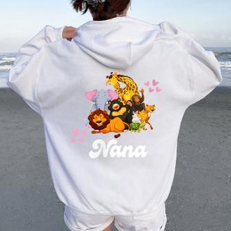 Nana Grandma Cute Zoo Animals Lion Giraffe Elephant Pink Women Oversized Hoodie Back Print - Monsterry DE