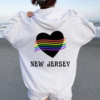 New Jersey Rainbow Lgbt Lgbtq Gay Pride Groovy Vintage Women Oversized Hoodie Back Print - Monsterry UK