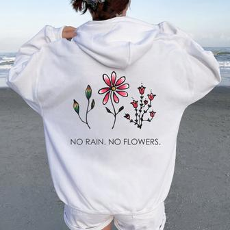 No Rain No Flowers Minimalisic Floral Love Dream Women Oversized Hoodie Back Print - Monsterry