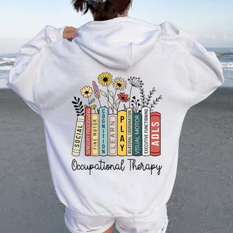 Occupational Therapy Wildflower Book Ot Therapist Assistant Women Oversized Hoodie Back Print - Seseable