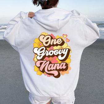 One Groovy Nana Grandma Floral Retro Womens Women Oversized Hoodie Back Print | Mazezy