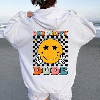 One Happy Dude Retro Groovy 1St Birthday Family Matching Women Oversized Hoodie Back Print - Monsterry AU