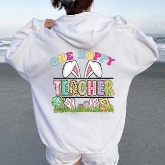 One Hoppy Teacher Rainbow Teacher Easter Day 2024 Women Oversized Hoodie Back Print - Monsterry