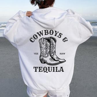 Outfit For Rodeo Western Country Cowboys And Tequila Women Oversized Hoodie Back Print - Monsterry DE