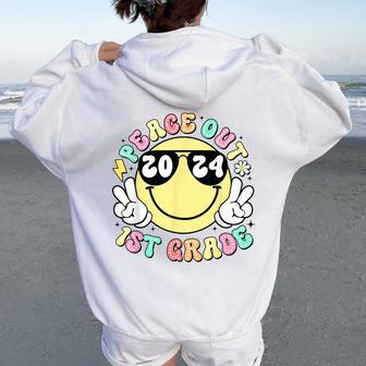 Peace Out 1St Grade Retro Smile Last Day Of School 2024 Women Oversized Hoodie Back Print - Monsterry DE