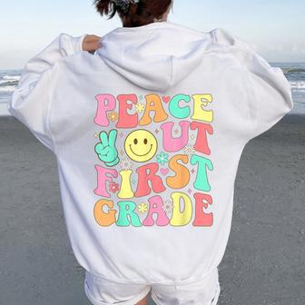 Peace Out First Grade Groovy 1St Grade Last Day Of School Women Oversized Hoodie Back Print - Monsterry AU