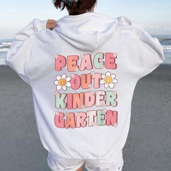 Peace Out Kindergarten Cute Groovy Last Day Of Kindergarten Women Oversized Hoodie Back Print - Seseable