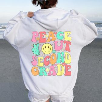 Peace Out Second Grade Groovy 2Nd Grade Last Day Of School Women Oversized Hoodie Back Print - Monsterry DE