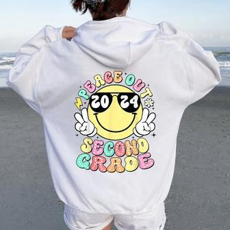 Peace Out Second Grade Retro Smile Last Day Of School 2024 Women Oversized Hoodie Back Print - Seseable