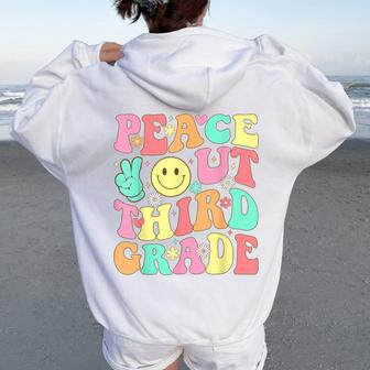 Peace Out Third Grade Groovy 3Rd Grade Last Day Of School Women Oversized Hoodie Back Print - Monsterry