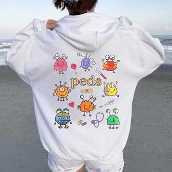 Pediatric Nurse Peds Nurse Peds Crew Rn Pediatric Emergency Women Oversized Hoodie Back Print - Seseable