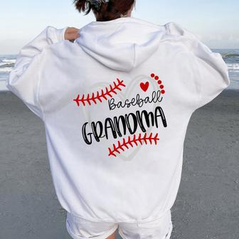 Personalized Baseball Heart Cute Grandma Baseball Women Oversized Hoodie Back Print - Monsterry