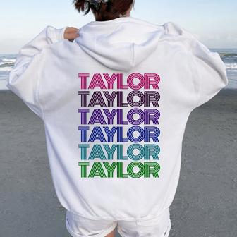 Personalized First Name Taylor Girl Groovy Retro Pink Women Oversized Hoodie Back Print - Monsterry