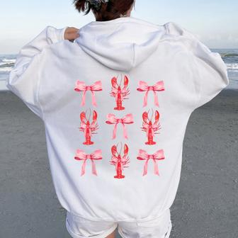 Pink Bow Cute Coquette Crawfish Y2k Clean Girl Aesthetic Women Oversized Hoodie Back Print | Mazezy DE