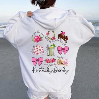 Pink Coquette Bow Derby Day Horse Racing 2024 Derby Women Oversized Hoodie Back Print | Mazezy