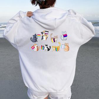 Pride Flags Cat Lgbt Pride Rainbow Trans Ace Pan Bi Lesbian Women Oversized Hoodie Back Print - Monsterry UK