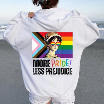 More Pride Less Prejudice Lgbtq Rainbow Pride Month Women Oversized Hoodie Back Print - Monsterry AU