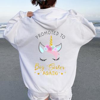 Promoted To Big Sister Again Unicorn For Girls Women Oversized Hoodie Back Print - Thegiftio UK