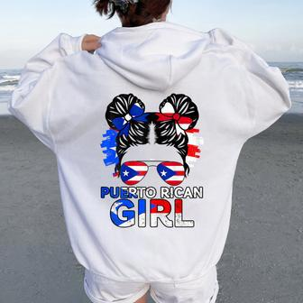 Puerto Rico Flag Messy Puerto Rican Girls Souvenirs Women Oversized Hoodie Back Print - Thegiftio UK