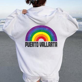 Puerto Vallarta Mexico Lgbtq Distressed Gay Rainbow Women Oversized Hoodie Back Print - Monsterry