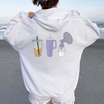 Pumping Mama Trio Breastfeeding Postpartum Nursing New Mom Women Oversized Hoodie Back Print - Monsterry