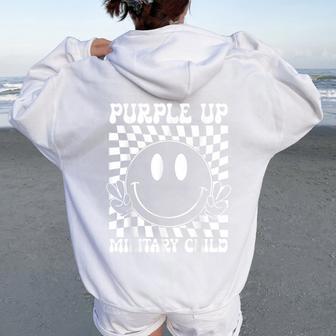 Purple Up Military Child Groovy Month Of The Military Child Women Oversized Hoodie Back Print - Thegiftio UK