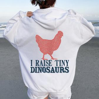 I Raise Tiny Dinosaurs Vintage Retro Chicken Silhouette Women Oversized Hoodie Back Print - Monsterry DE