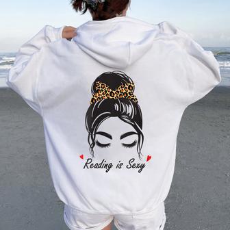 Reading Is Sexy Messy Bun Women Oversized Hoodie Back Print - Monsterry DE